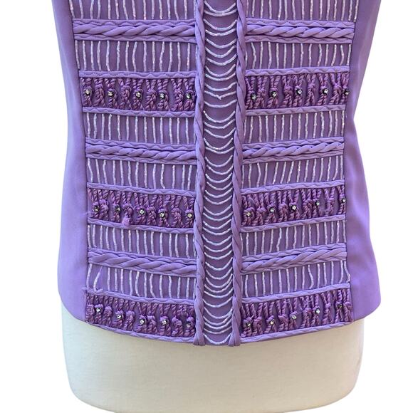 Louise Ricci Top Blouse Sz 18 Purple Beaded square Neckline Rhinestone Y2K Glam - Picture 5 of 16